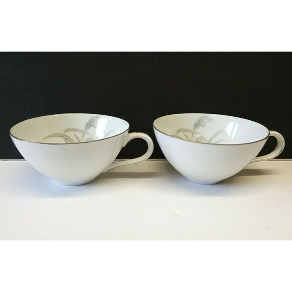 Set/2 Wentworth Silver Wheat Coffee Tea Cup platinum trim MCM Mid-Century - Picture 2 of 5